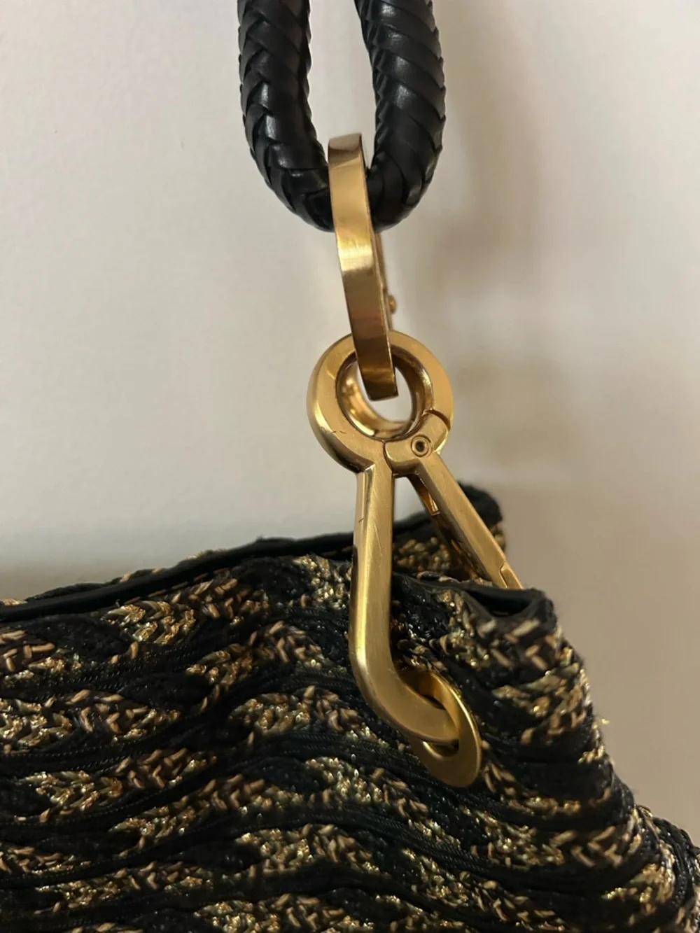 Eric Javits Squishee Elegant Black & Gold Woven Tote Bag - Designer Style